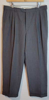 Pronto Uomo Dress Pants Mens 37x30 Gray Wool Pleated Classic Tapered