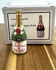 PHB Porcelain Hinged Trinket Box Champagne Bottle Celebrate 2000