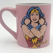 Coffee Mug Cup Wonder Woman Pink Gray Super Heroes D.C. Comics