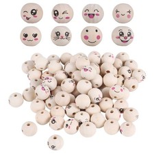 8 Styles Wooden Beads with Face 20 mm Smile Face Wooden Bead Natural Wood1921