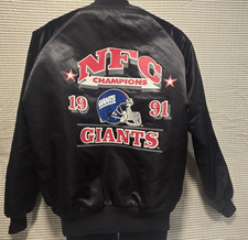 1991 New York Giants NFC CHAMPS Chalk Line Black Satin Snap Front Jacket Sz M