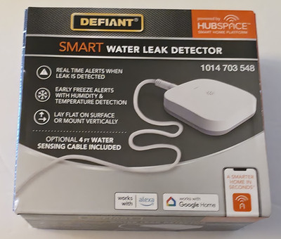 Defiant Smart Water Leak Detector SWLZ20BWB Hubspace Alexa Google, New, Open Box