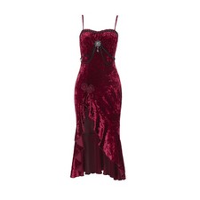 Sexy Long Ruffled Lace Dress Dark Gothic Wine Red Bodycon Pullover S M L