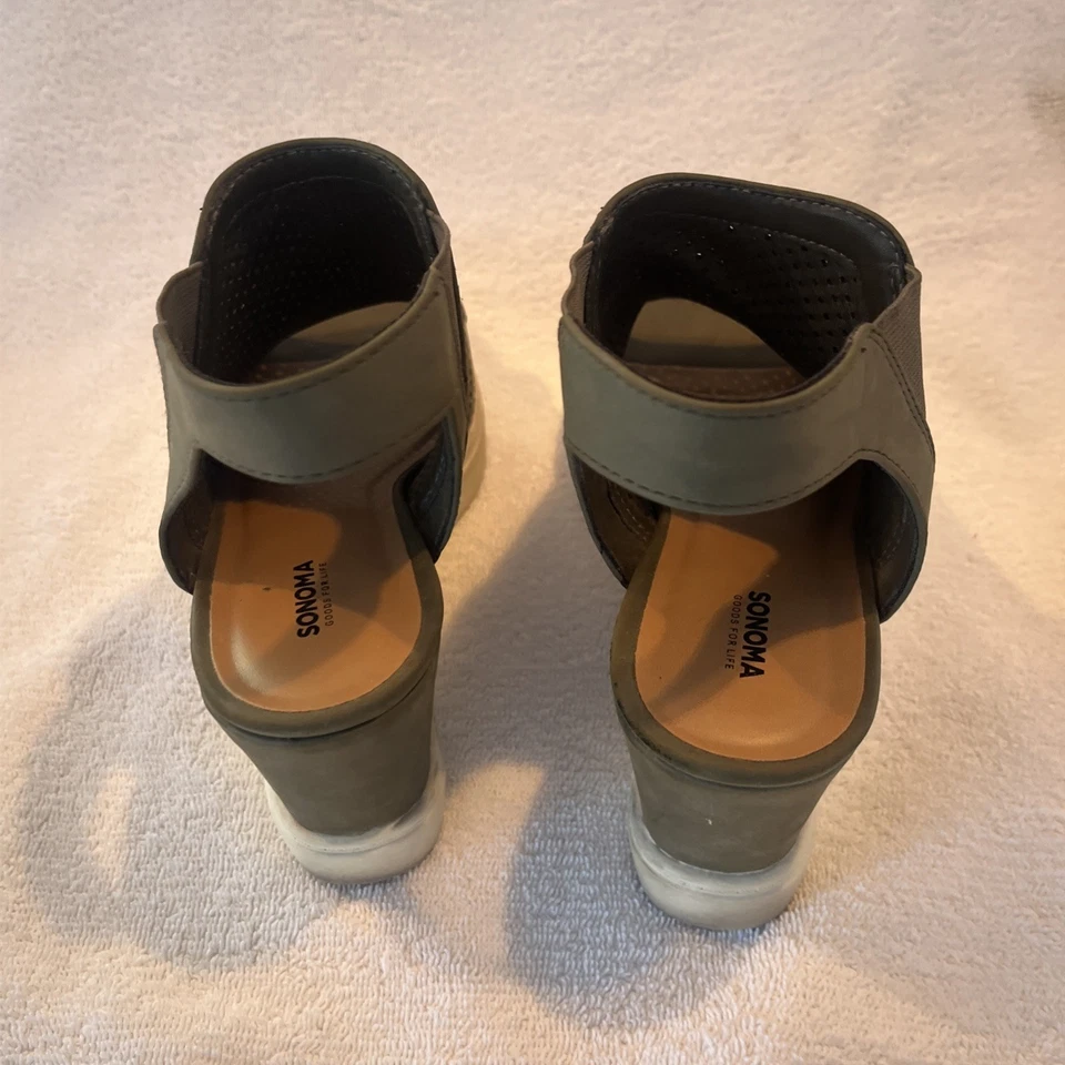 Olive Green SONOMA SANDALS SHOE WOMEN’S 7.5 OPEN TOE ANKLE STRAP wedge EUC. u2 - Изображение 4 из 4