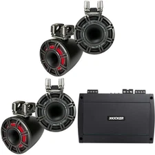 Kicker (2 Pair) 44KMTC11 11" Black Horn-Loaded Tower Speakers & 800 Watt Mari...