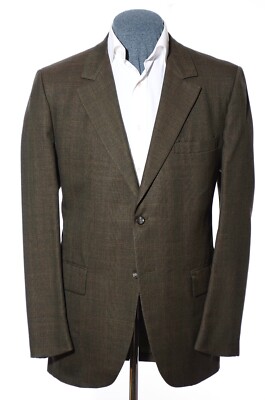 42L Long Vintage 60s Hudsons Olive Green Plaid Wool Sport Coat Blazer Jacket L