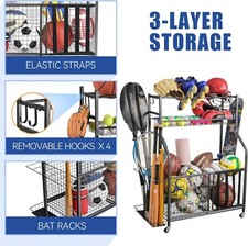 Garage Storage System Organizer with Baskets and Hooks, Sports Equipment Toys