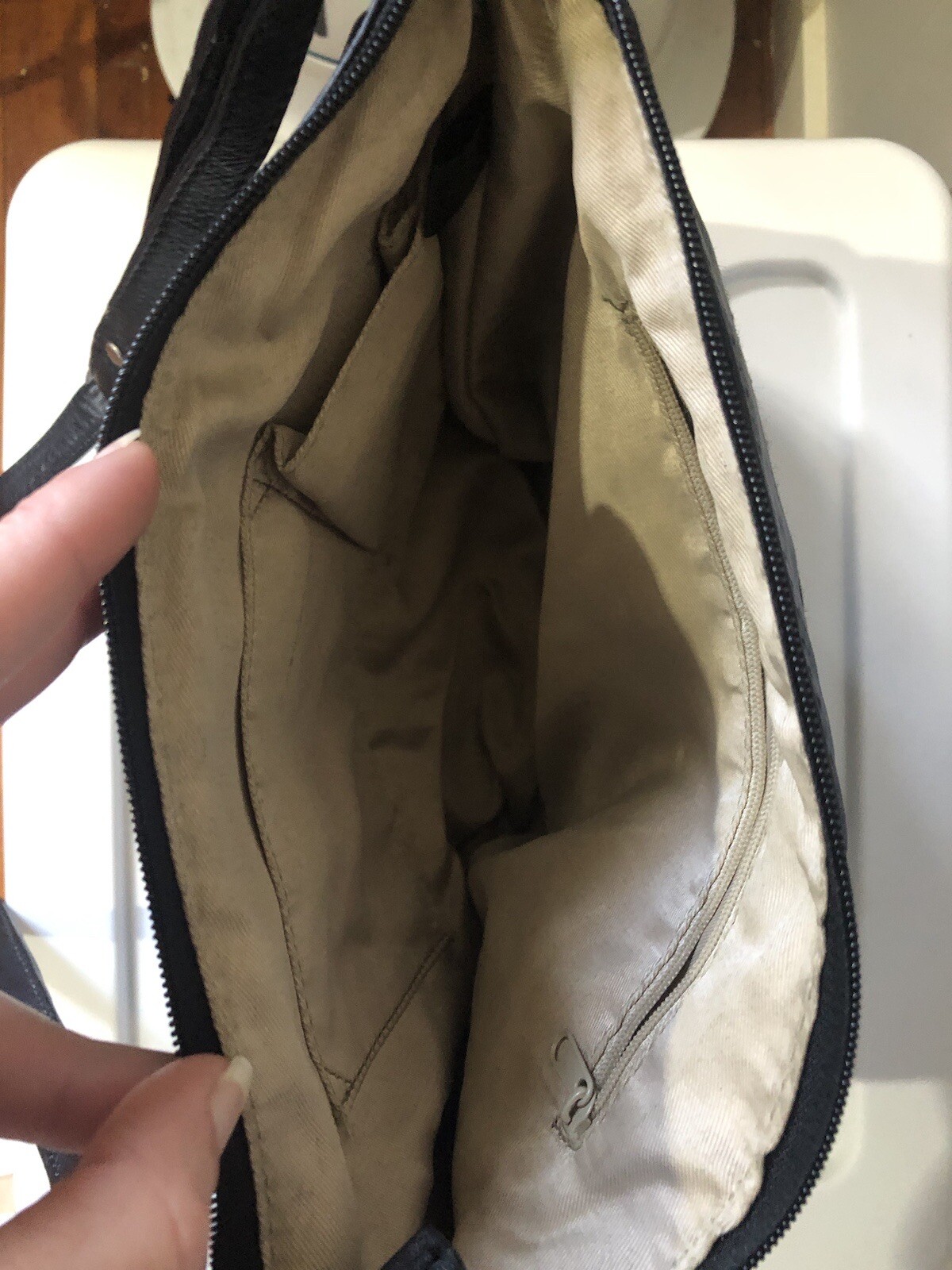 Strandbags Black Handbag Leather Cross Body Multi Zip Compartments