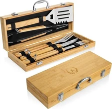 BBQ Toolset Box & Grill Accessories Case, Bamboo Utensil Kit, Great Gift