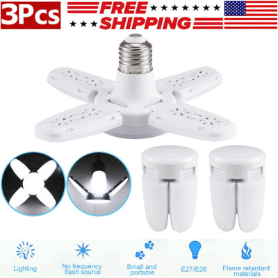 3 PCS LED Garage Light Bulb Deformable Ceiling Fixture Lights E27 Workshop Lamp