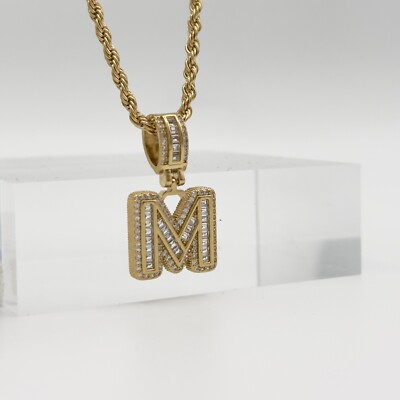 Gold CZ Initial Necklace - 14k Heavy Plated, CZ Pendant, 3mm Rope Chain