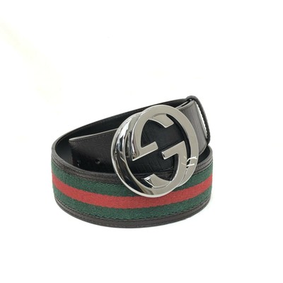 Gucci Red/Green/Black Stripe Embroidered Leather 35\