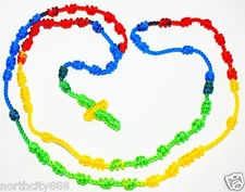 Rosary Necklace Cord Knotted Rosarie red green blue multi color 