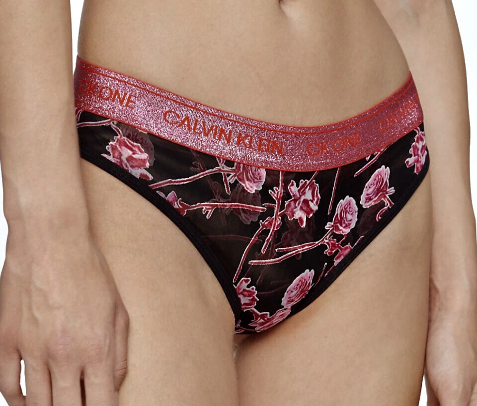 Calcinha Biquíni Feminina CALVIN KLEIN CK One Glitter Preta Rosa Floral XS 4 S 5 M 6 - Imagem 2 de 4