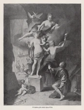 CUPIDS ANGELS FLYING -Classical Mythology Sculpture Scene 1894 Antique Engraving