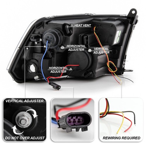 2009-2018 Dodge Ram 1500 2500 3500 LED DRL Tube Switchback Projector Headlights - Picture 4 of 9
