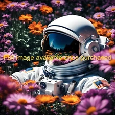Astronaut Flower Field | High Resolution Digital Wall Space Art Print | Download