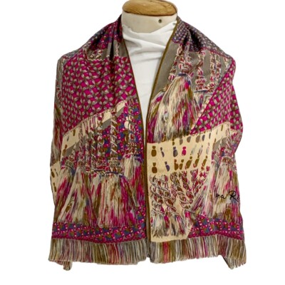 NINA RICCI PARIS CHECK PINK PURPLE  silk scarf  50/15 in  #a14