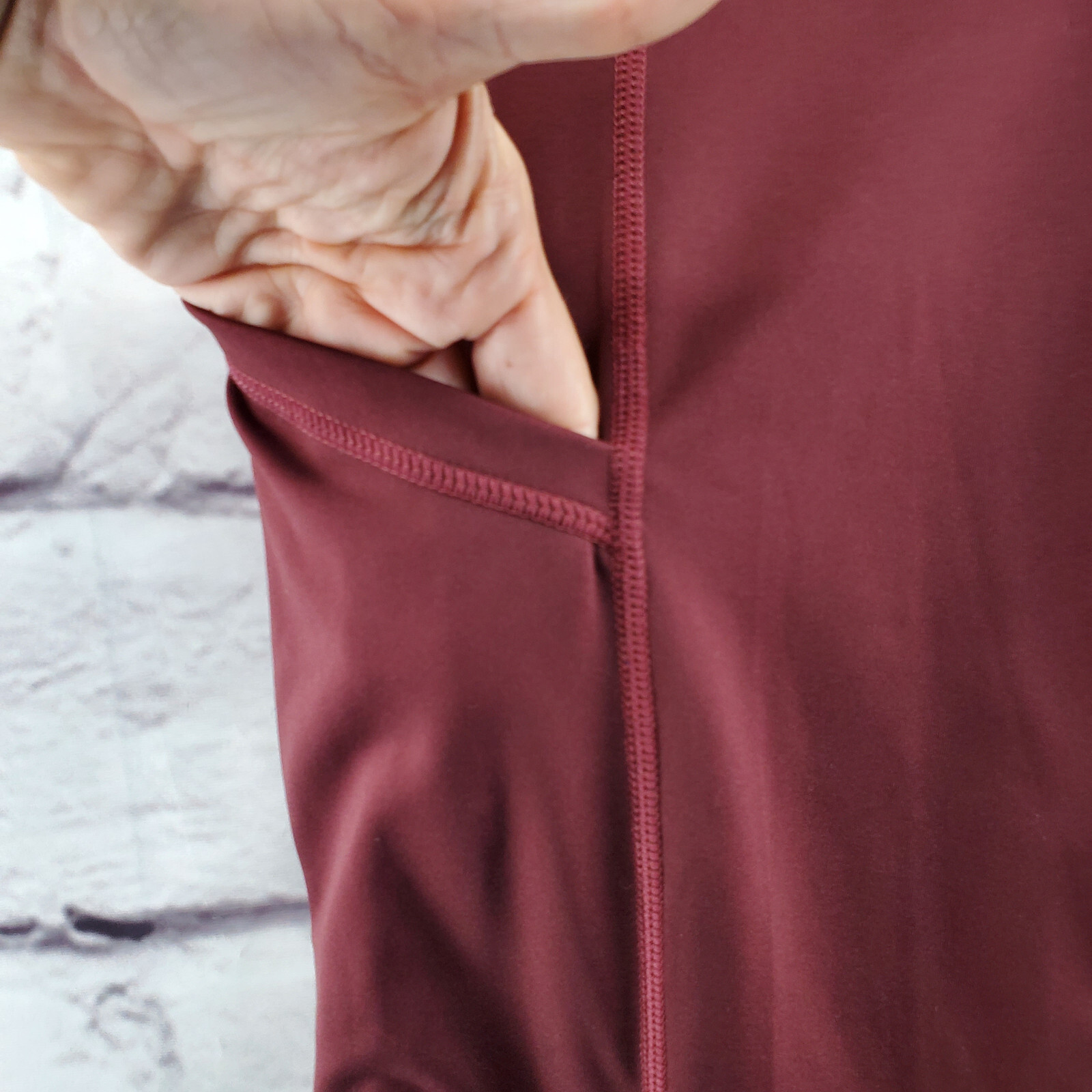 HR FARM Equestrian Leggings XS Pull On Ankle Riding Burgundy Pockets