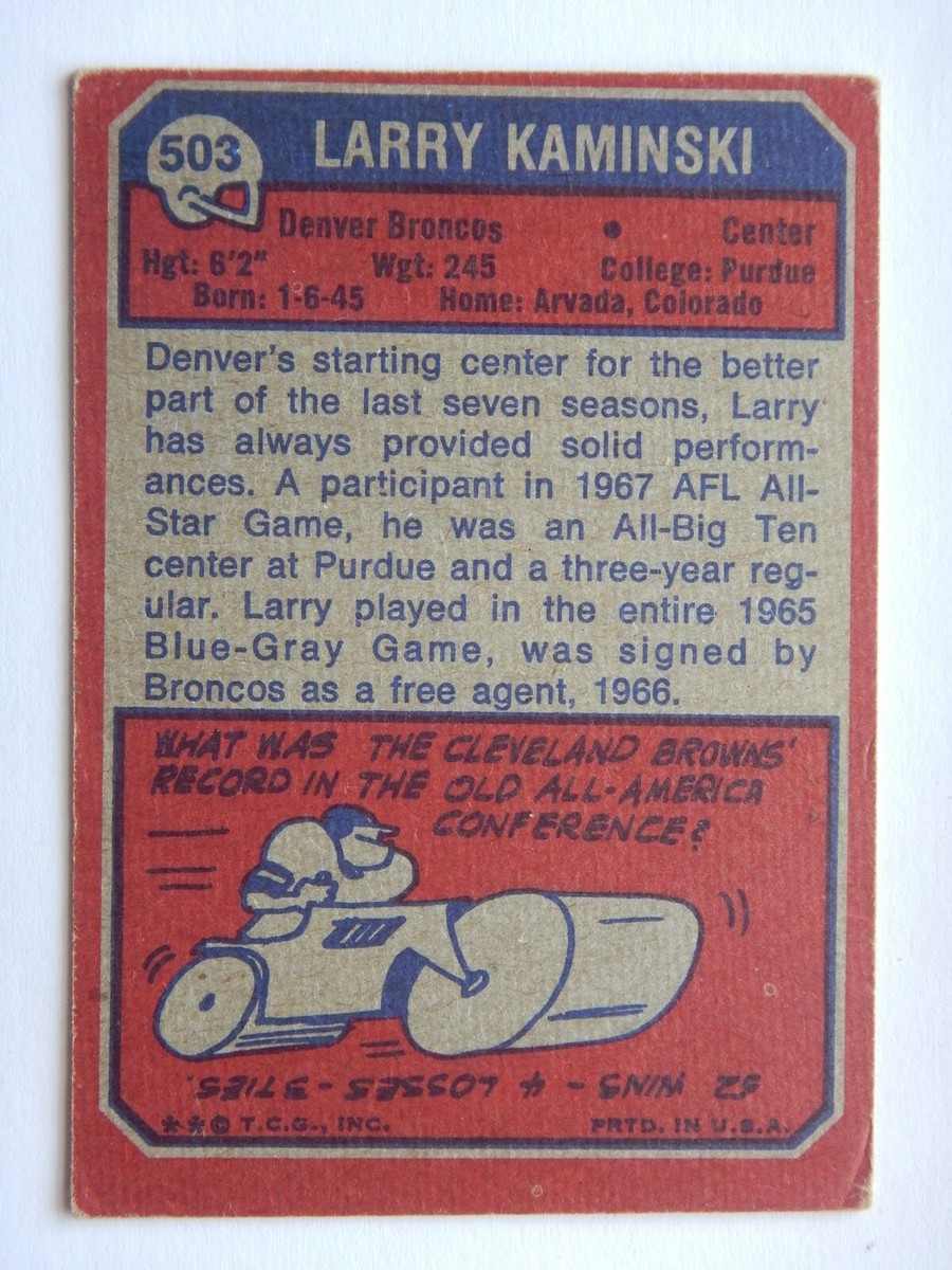チェッカーズ　カード Larry Kaminski #503 Topps 1973 Football Card (Denver Broncos) VG