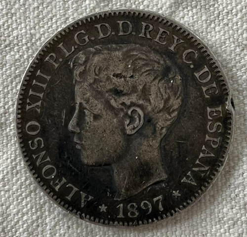 1897 Philippines Un Peso 0.900 Silver Coin - King Alfonso XIII - World Foreign