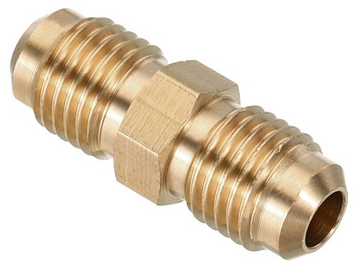 (Ships Fast) 1/4" Tube OD Flare Brass Union | 7/16-20 Male Thread | Gas Propane