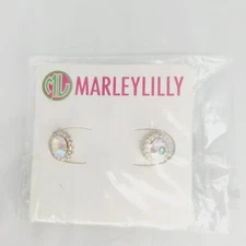 Marley Lilly Aurora Borealis Rainbow W Rhinestone Stud Pierced Earrings New 