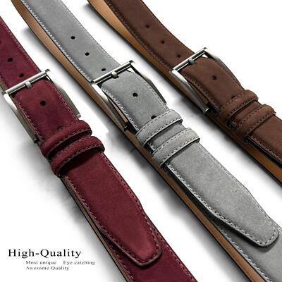 Men's Suede Belt Genuine Leather Classic Casual Dress Belt 1-3/8''(35mm) Wide