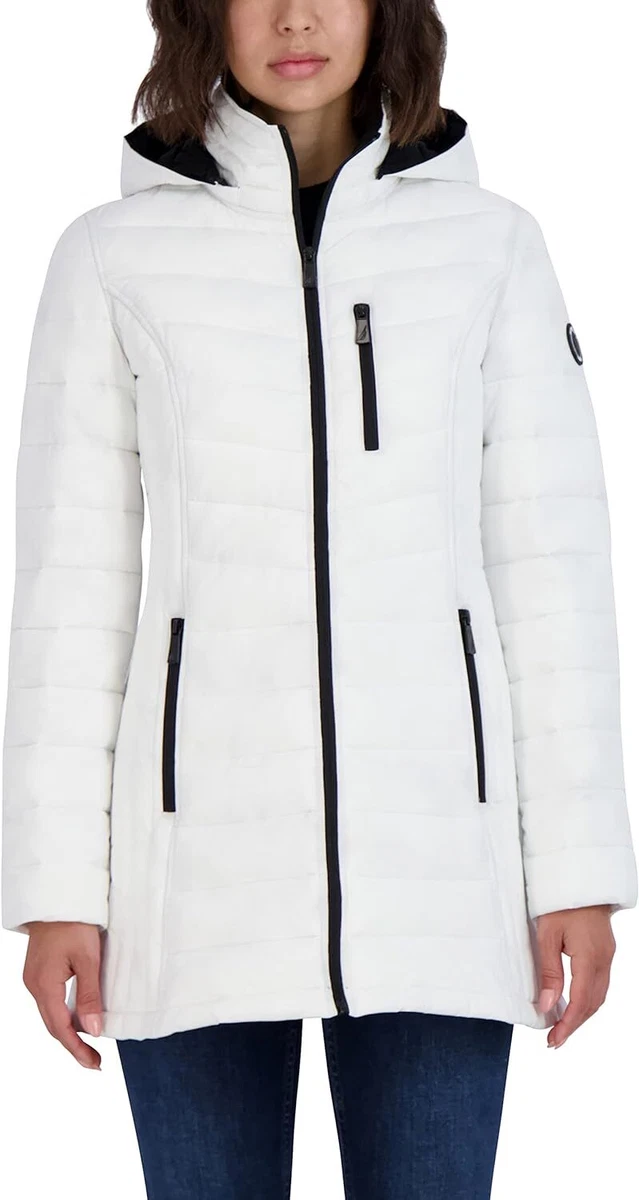 Nautica Women's 3/4 Midweight Stretch Puffer Jacket with Hood