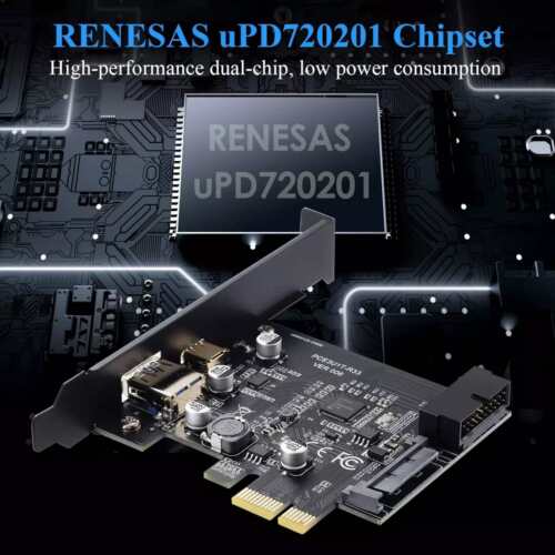 PCI-E 1X to USB 3.2 Gen1 5Gbps 2 Ports(Type C+ Type A) Expansion Card W/ 19PIN - Picture 9 of 10