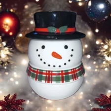 Winter Wonder Lane Ceramic￼ Snowman  Cookie Jar Canister container 10” New