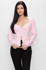 Long Sleeve Ruffle Zip-up Jacket Light Pink