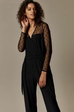 Image of WALLIS Black Polka Dot Mesh Wrap Jumpsuit 12