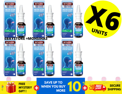 6 X Betadine Adult Cold & Flu Defence Nasal Spray 20ml Runny Nose Carragelose