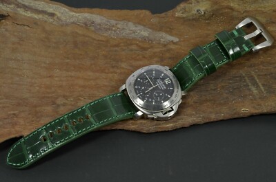UHRENARMBAND ECHT ALLIGATOR BELLY GRÜN MA STRAP FÜR PANERAI ETC HANDMADE BAND