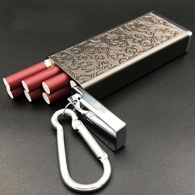 Men'S Heavy-Duty Metal Cigarette Case with Flip-Top Lid & Keychain Carabiner