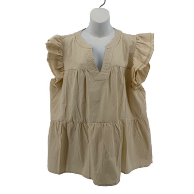 Easel Los Angeles Babydoll Tunic Top Women s Ruffle Sleeve Cotton Beige 1X NWT
