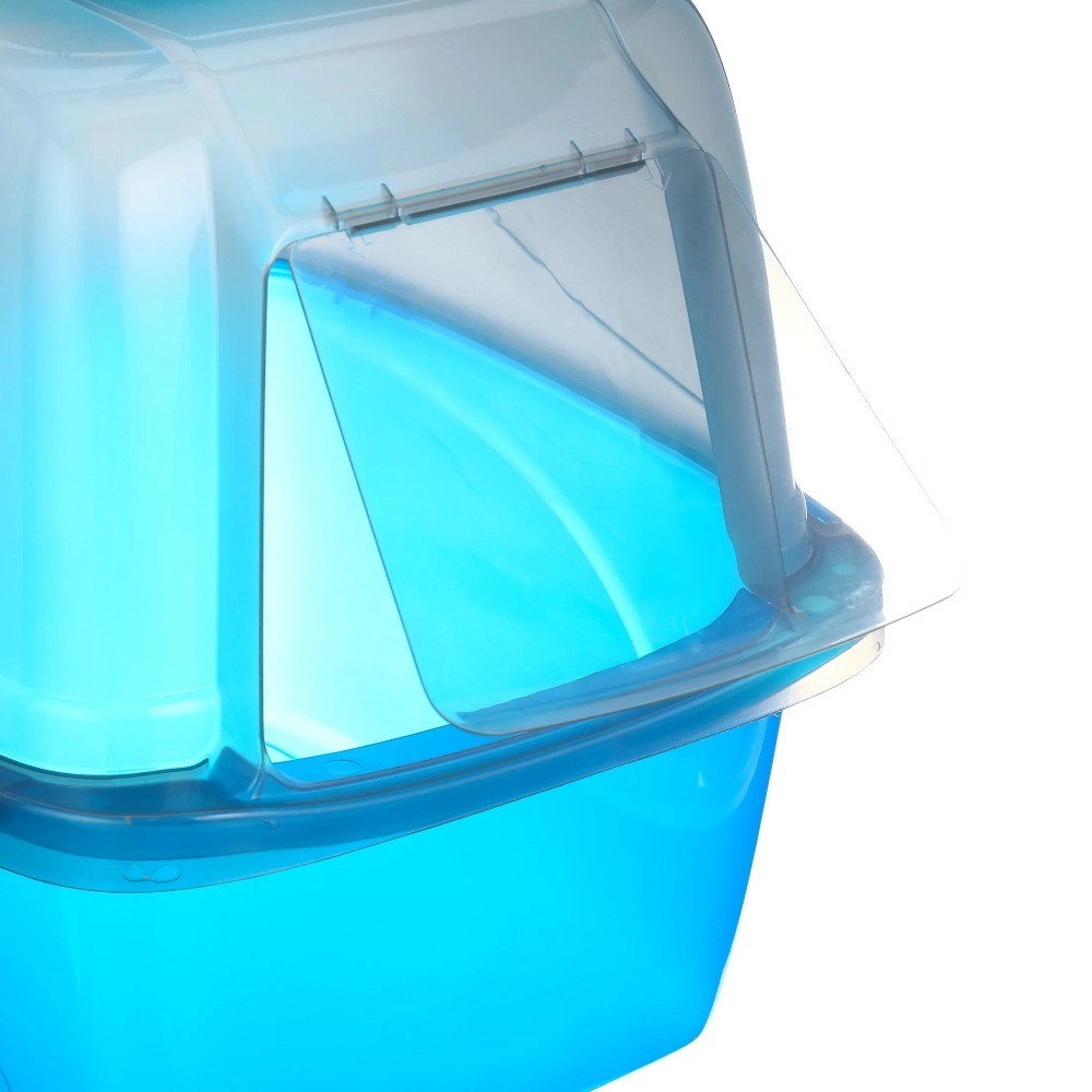 Hooded Cat Litter Box with Clear Translucent Cover and High Sides for Odor