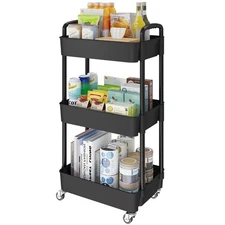 3-Tier Kitchen Storage Cart,Multifunction Utility Rolling Storage Organizer,M...
