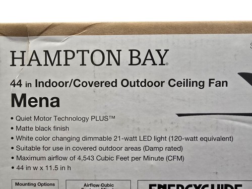 Hampton Bay 92400 Mena 44" LED Matte Black Hugger Fan+Light Kit+Remote NEW - Picture 3 of 10