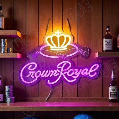 16''x13'' Crown Royal Whiskey Bar LED Neon Sign With Dimmer USB Powered Light Lamp