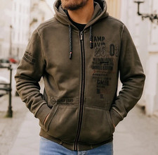 Top Camp David Green Label Sweatjacke Gr.L mit Kapuze Tapes-Label-Applikationen