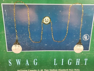 Vtg Swag Light Clear Glass Hanging Light Fixture Pendant Double New Patriot Vtg