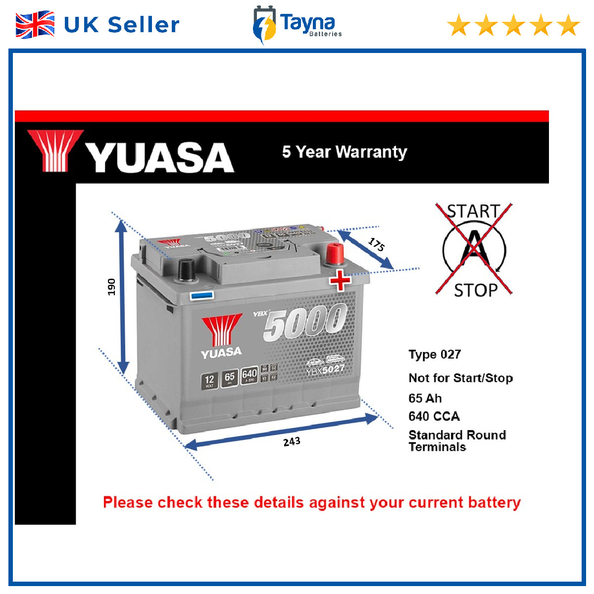 Battery fits BENTLEY MULSANNE FLYING SPUR CONTINENTAL 4.0 6.0 6.8 027