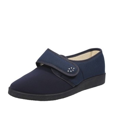 Green Life Stoff Hausschuhe mit blauem Riemchen - Damen Schuhe Pantoffeln