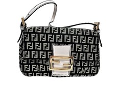 Fendi FF Mini Baguette Tasche Canvas grau-schwarz Schultertasche klein Hand