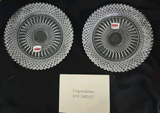 Vintage Avon Fostoria Plates Set Of 2 Lead Crystal 92nd Anniv. 8" Plates + Box
