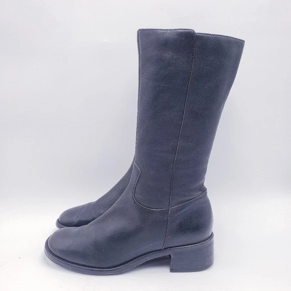 Botas altas ecuestres vintage años 90 y2k Bratz cuero negro grueso tacón bloque 9,5 Foto 4 de 4