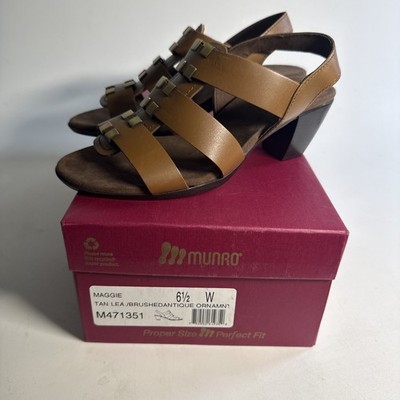 NWOB Munro Carrera Sandal Slides Size 8W Wide in Tan Calf Leather ~ $175