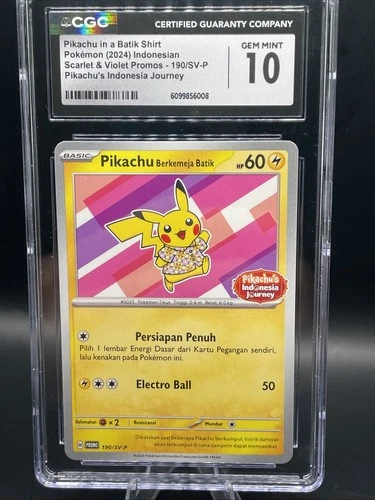 CGC 10 GEM Pikachu Batik 190/SV-P journey Indonesia PROMO Card Pokemon PINK